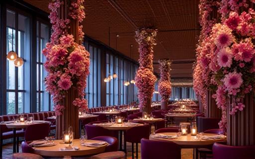 Proyecto de restaurante con decoración floral