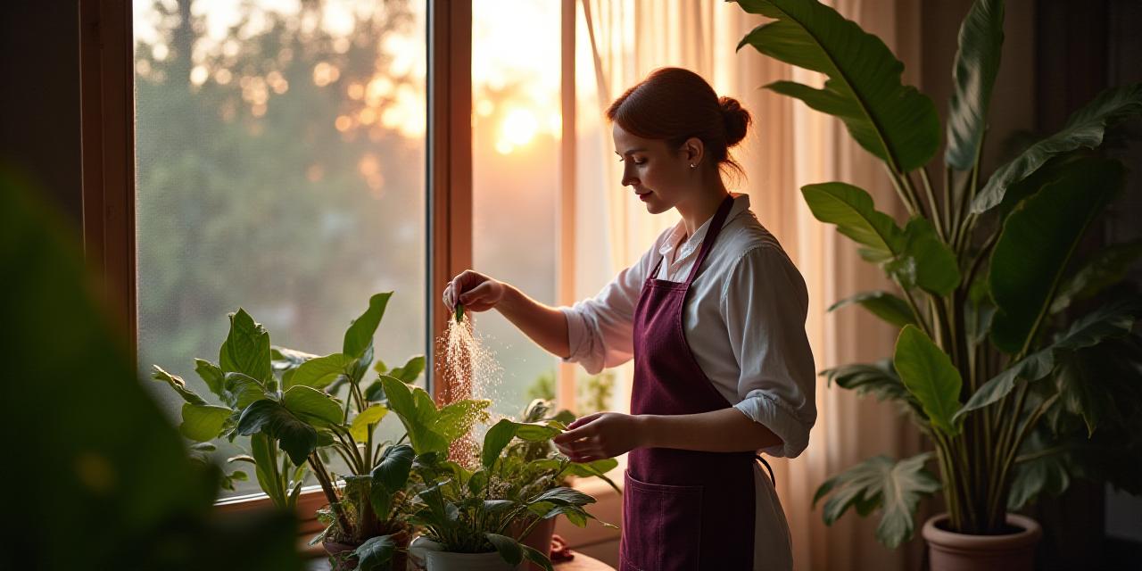 Experto botánico cuidando plantas de interior en Madrid