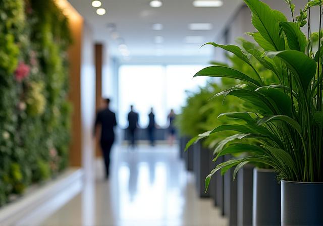 Oficina moderna con mantenimiento de plantas premium