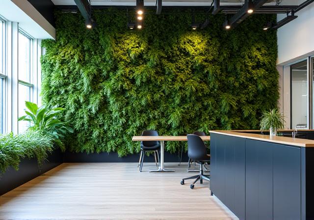 Diseño de jardín vertical en una oficina moderna de Madrid